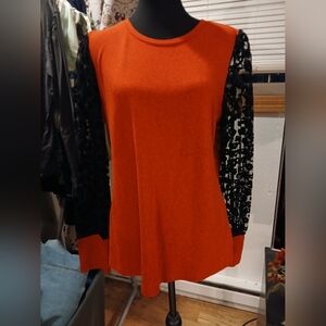 Red Blouse With Black Flocked Sleeves 2X